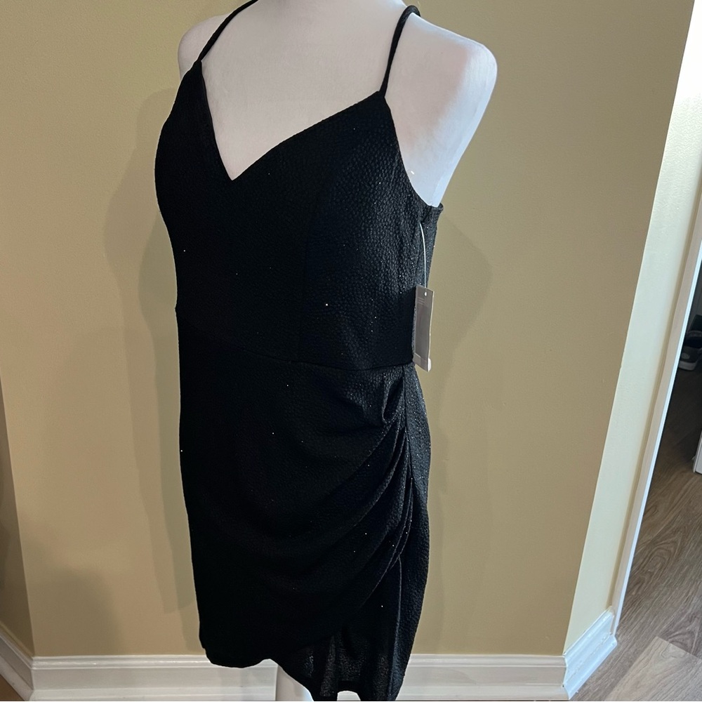 NWT Midnight Doll V-NECK BLACK SPARKLY PARTY DRESS SEXY BACK SIZE 13.